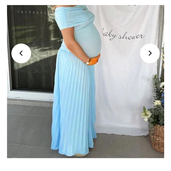 momyknows Dresses & Skirts - Light Blue Off-Shoulder Maternity Maxi Dress